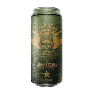 Green energy drink can with skull design and 'Bulkhead' branding on a white background